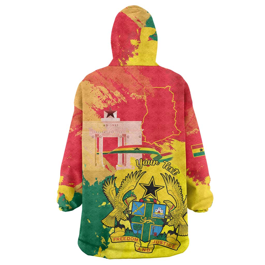Personalized Ghana Republic Day Wearable Blanket Hoodie Black Star Square With Coat Of Arms