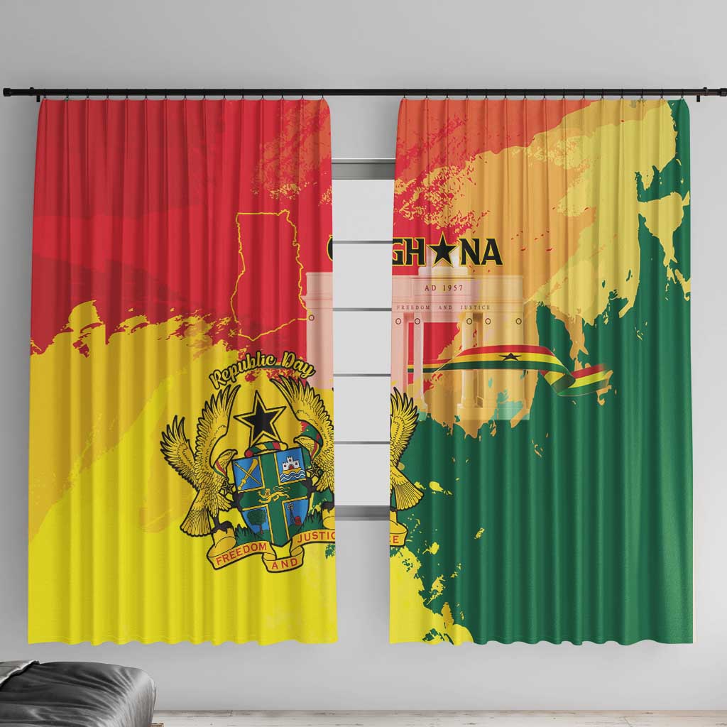 Ghana Republic Day Window Curtain Black Star Square With Coat Of Arms