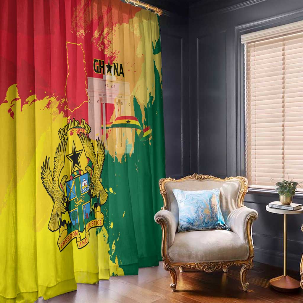 Ghana Republic Day Window Curtain Black Star Square With Coat Of Arms