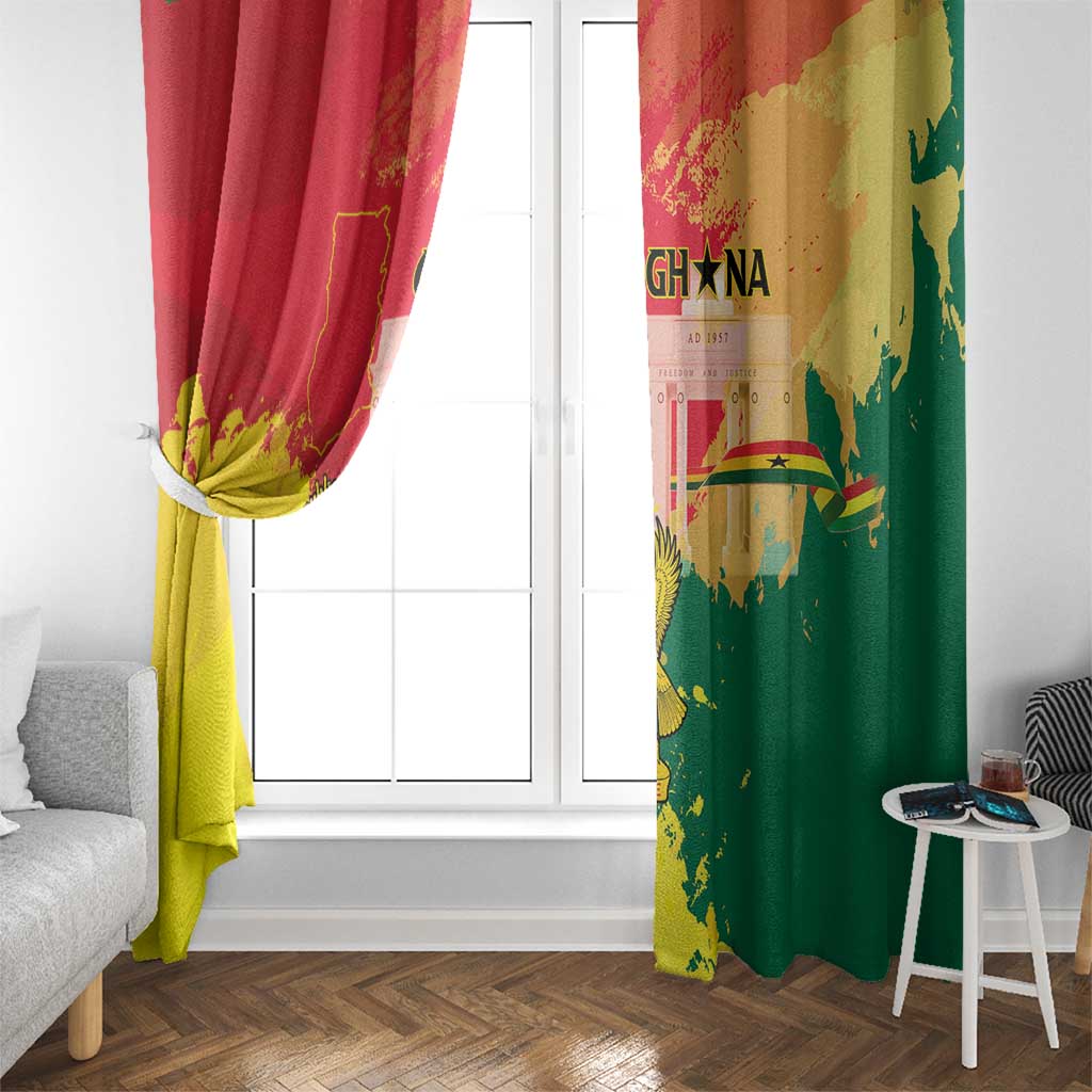 Ghana Republic Day Window Curtain Black Star Square With Coat Of Arms