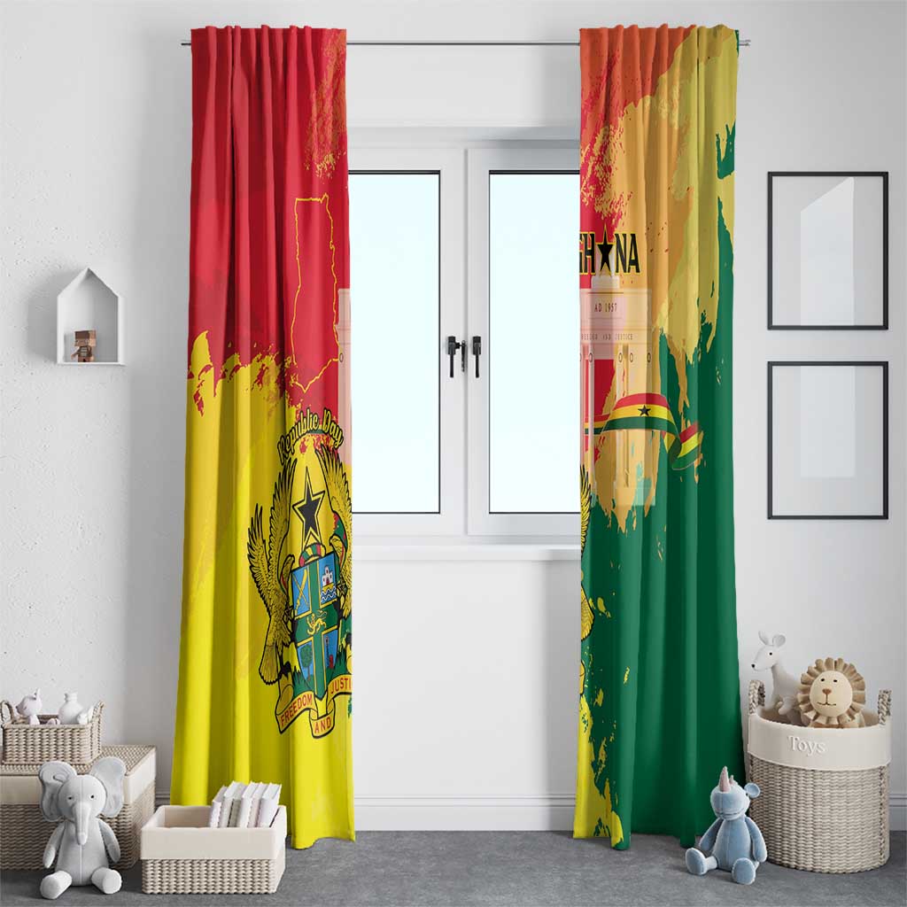 Ghana Republic Day Window Curtain Black Star Square With Coat Of Arms