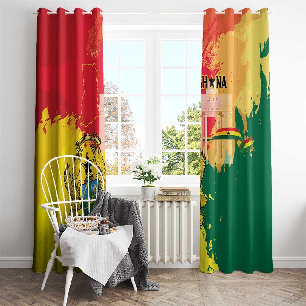 Ghana Republic Day Window Curtain Black Star Square With Coat Of Arms