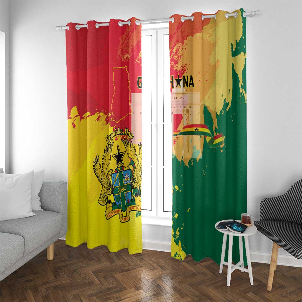 Ghana Republic Day Window Curtain Black Star Square With Coat Of Arms