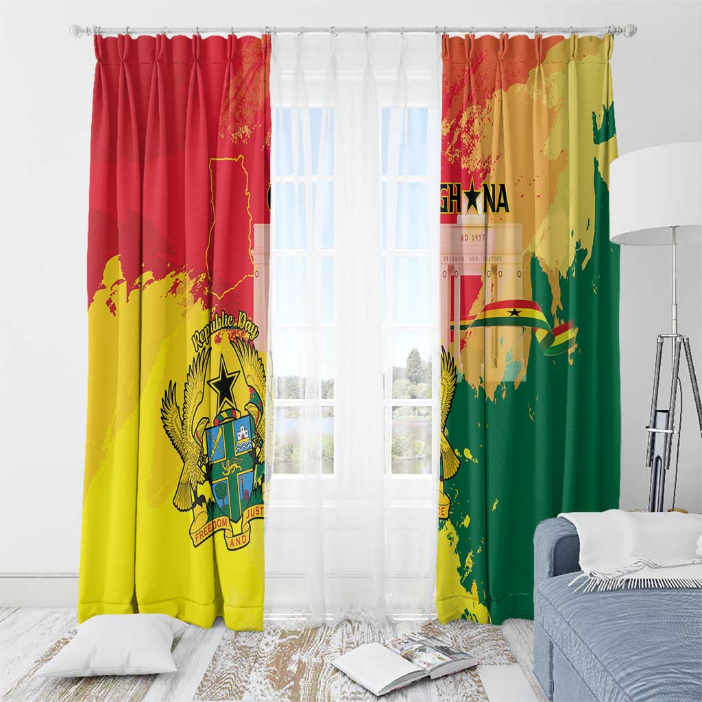 Ghana Republic Day Window Curtain Black Star Square With Coat Of Arms