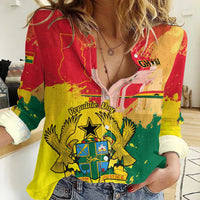 Personalized Ghana Republic Day Women Casual Shirt Black Star Square With Coat Of Arms