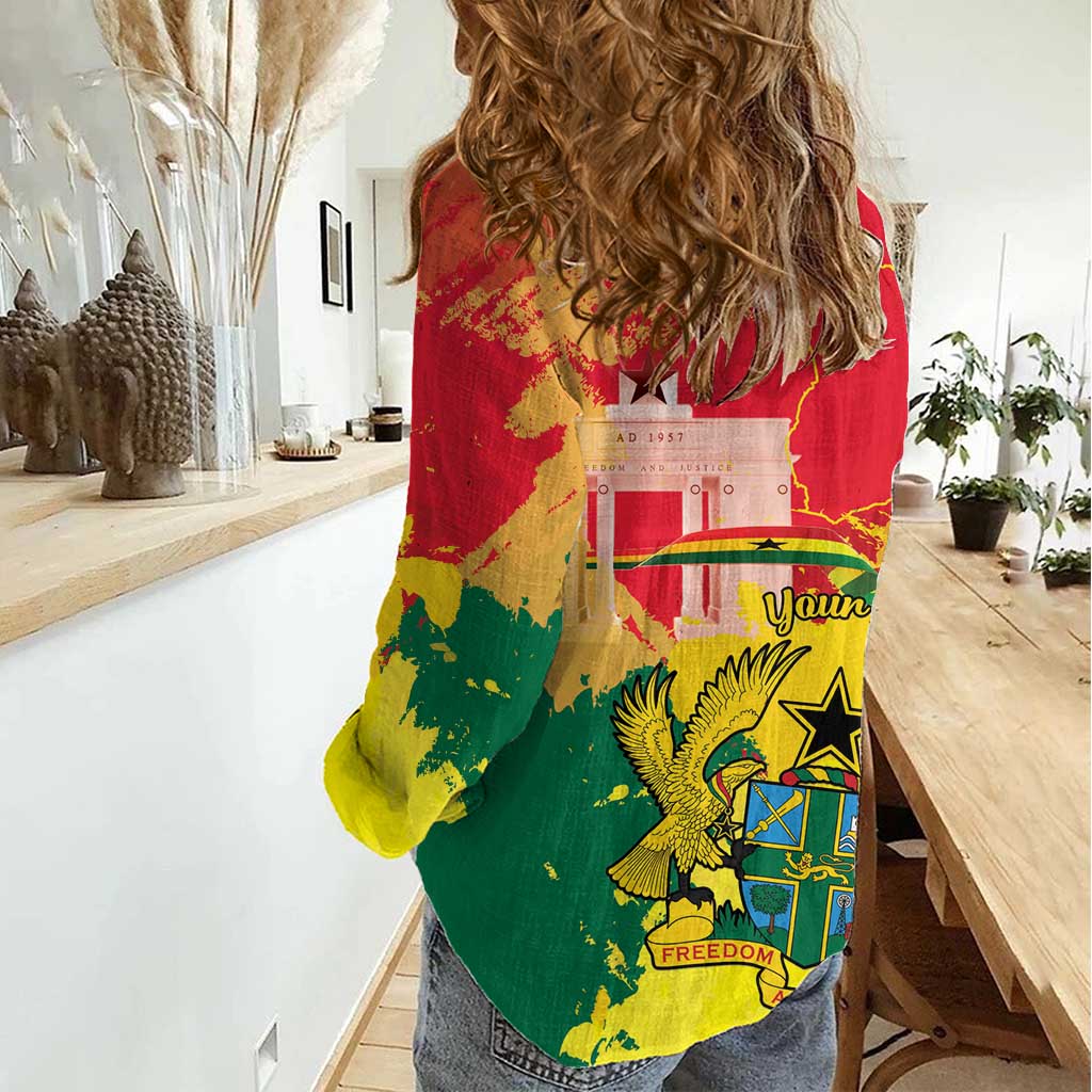 Personalized Ghana Republic Day Women Casual Shirt Black Star Square With Coat Of Arms
