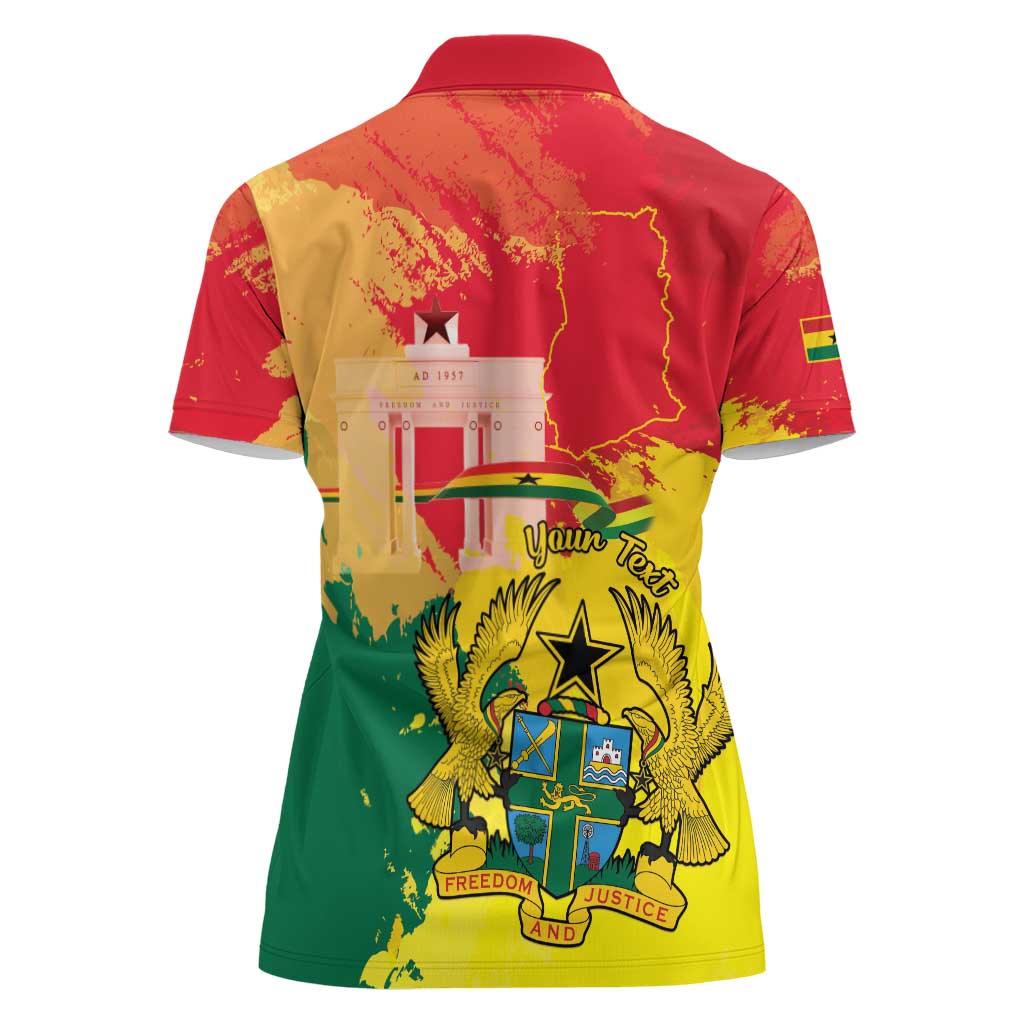 Personalized Ghana Republic Day Women Polo Shirt Black Star Square With Coat Of Arms
