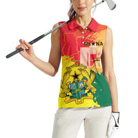 Personalized Ghana Republic Day Women Sleeveless Polo Shirt Black Star Square With Coat Of Arms
