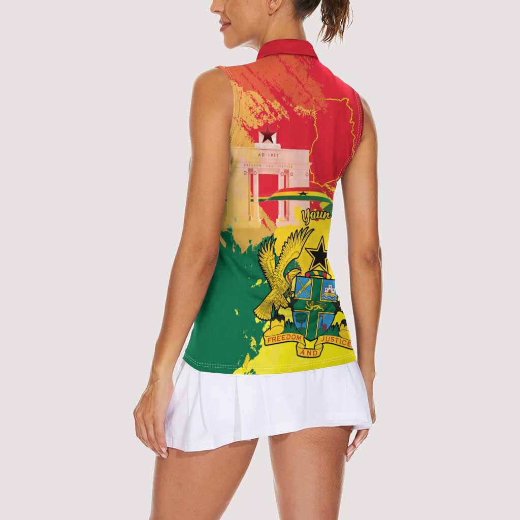 Personalized Ghana Republic Day Women Sleeveless Polo Shirt Black Star Square With Coat Of Arms