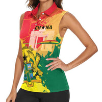 Personalized Ghana Republic Day Women Sleeveless Polo Shirt Black Star Square With Coat Of Arms