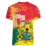 Personalized Ghana Republic Day Women V-Neck T-Shirt Black Star Square With Coat Of Arms