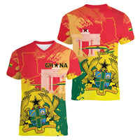 Personalized Ghana Republic Day Women V-Neck T-Shirt Black Star Square With Coat Of Arms