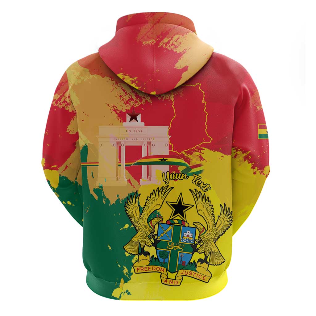 Personalized Ghana Republic Day Zip Hoodie Black Star Square With Coat Of Arms