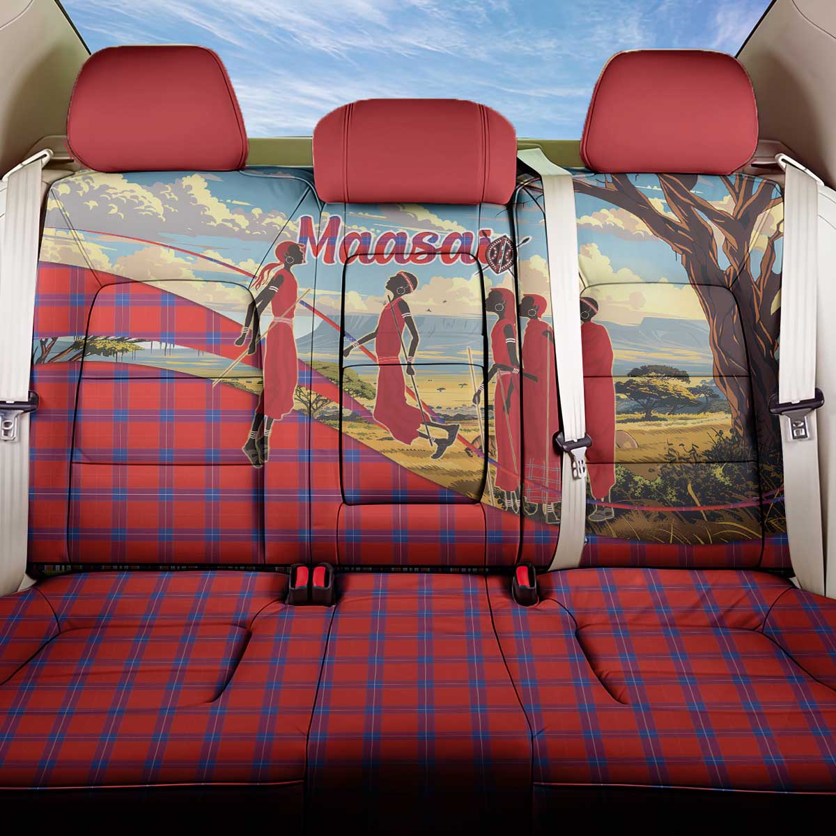 Kenya Adumu Dance Back Car Seat Cover Maasai Shuka Pattern - Kenyan Safari