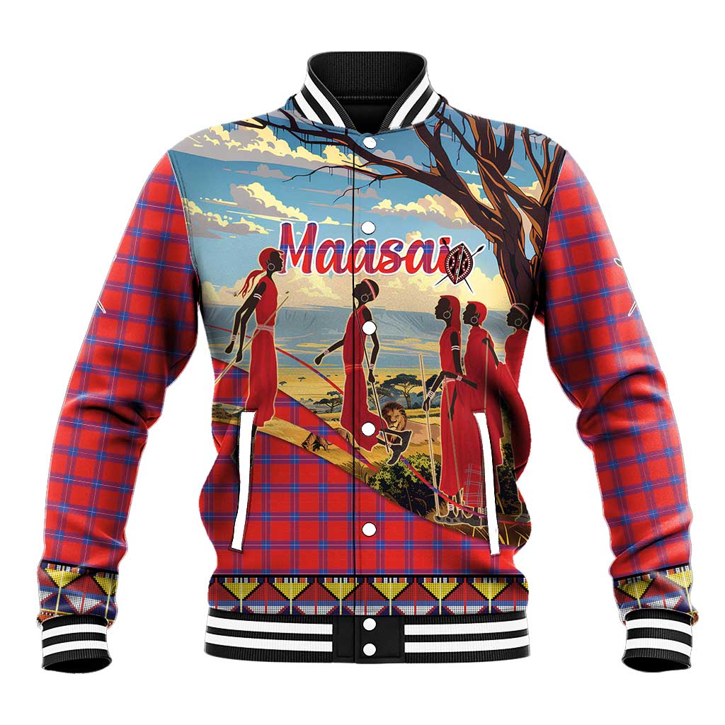 Kenya Adumu Dance Baseball Jacket Maasai Shuka Pattern - Kenyan Safari