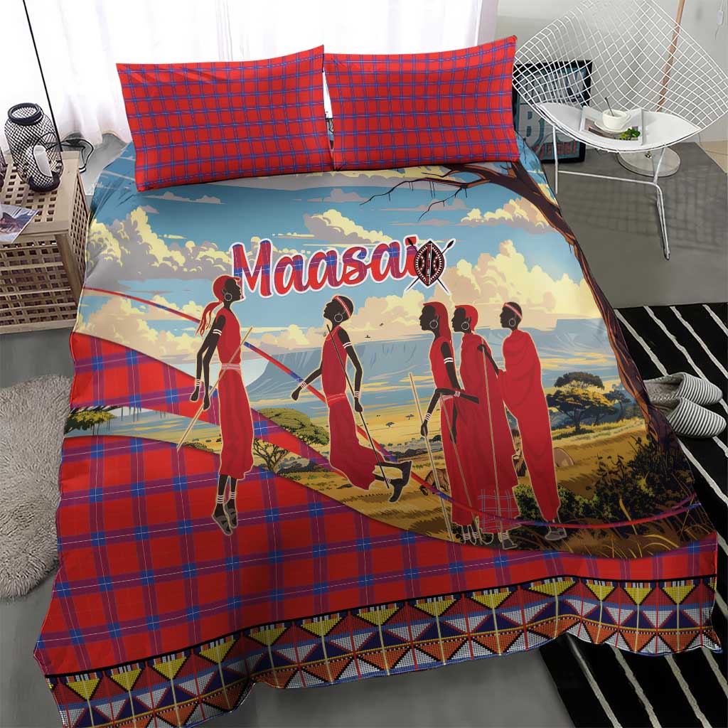 Kenya Adumu Dance Bedding Set Maasai Shuka Pattern - Kenyan Safari
