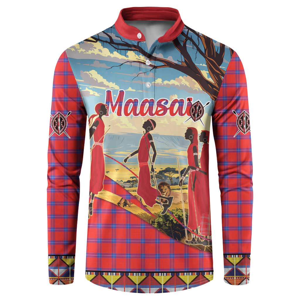 Kenya Adumu Dance Button Sweatshirt Maasai Shuka Pattern - Kenyan Safari