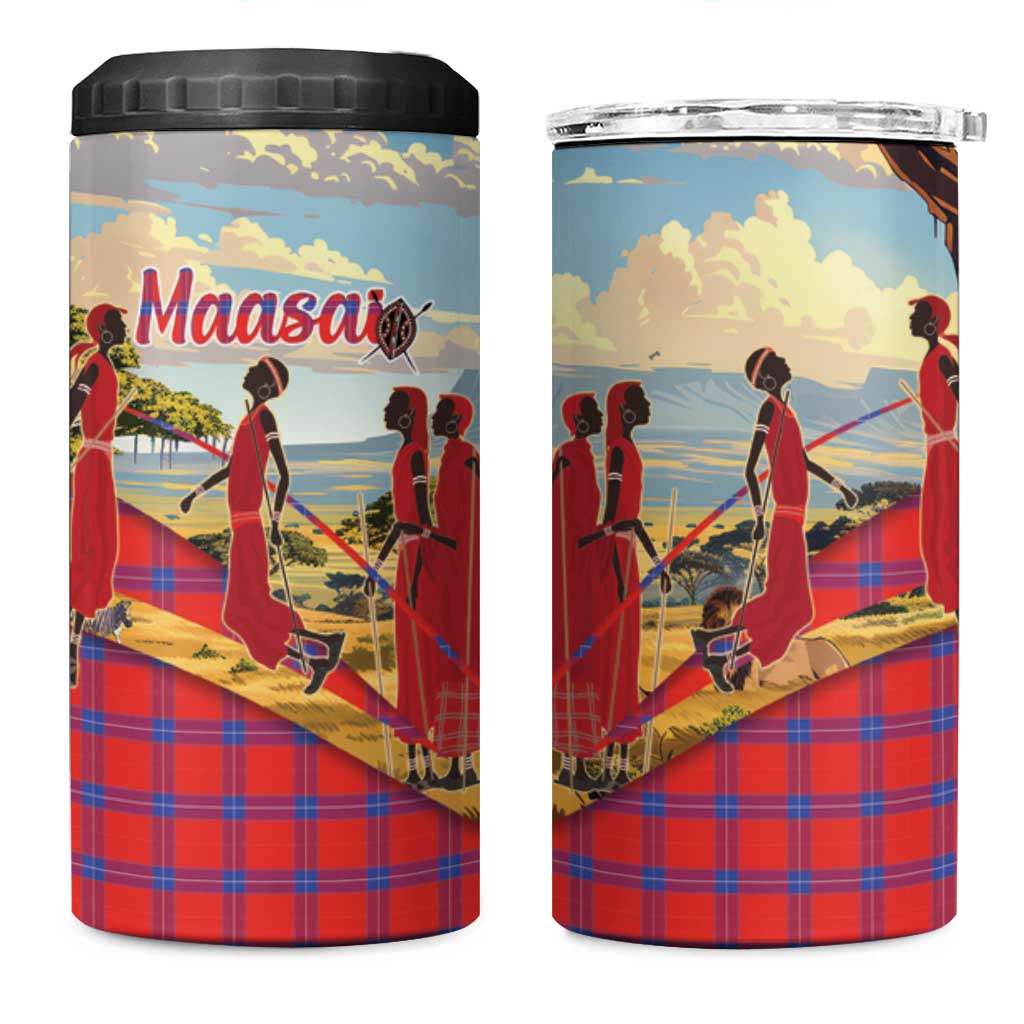 Kenya Adumu Dance 4 in 1 Can Cooler Tumbler Maasai Shuka Pattern - Kenyan Safari