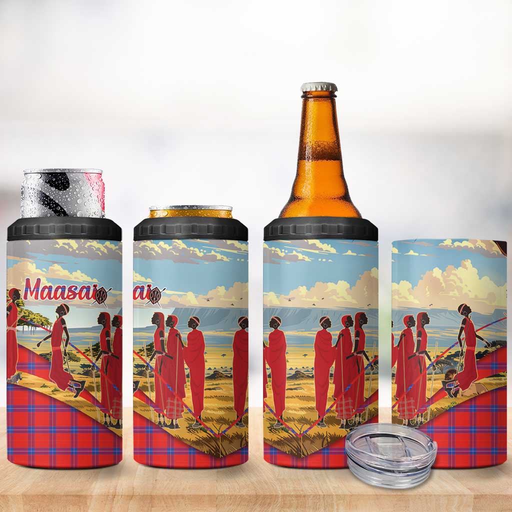 Kenya Adumu Dance 4 in 1 Can Cooler Tumbler Maasai Shuka Pattern - Kenyan Safari
