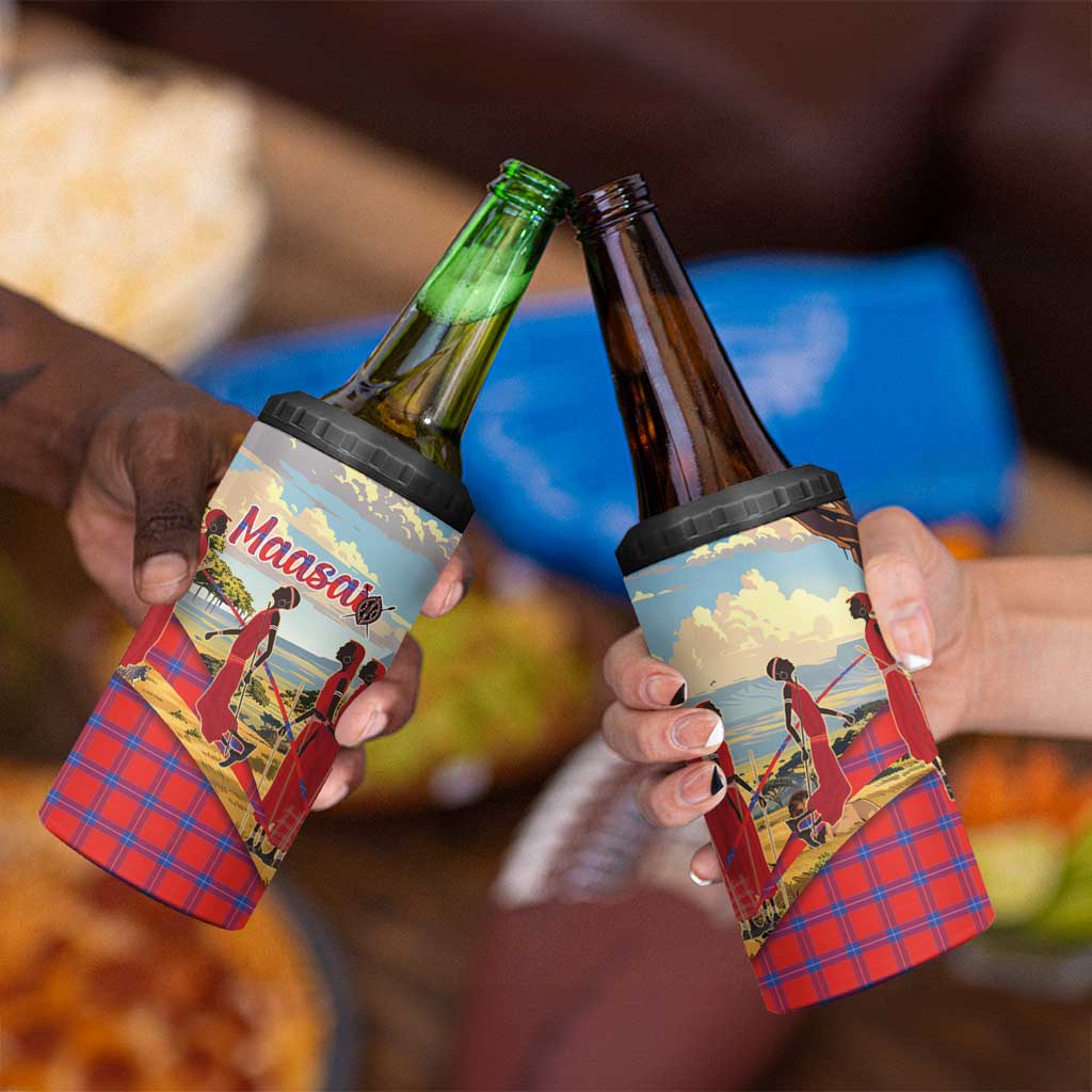 Kenya Adumu Dance 4 in 1 Can Cooler Tumbler Maasai Shuka Pattern - Kenyan Safari