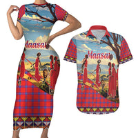 Kenya Adumu Dance Couples Matching Short Sleeve Bodycon Dress and Hawaiian Shirt Maasai Shuka Pattern - Kenyan Safari