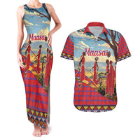 Kenya Adumu Dance Couples Matching Tank Maxi Dress and Hawaiian Shirt Maasai Shuka Pattern - Kenyan Safari