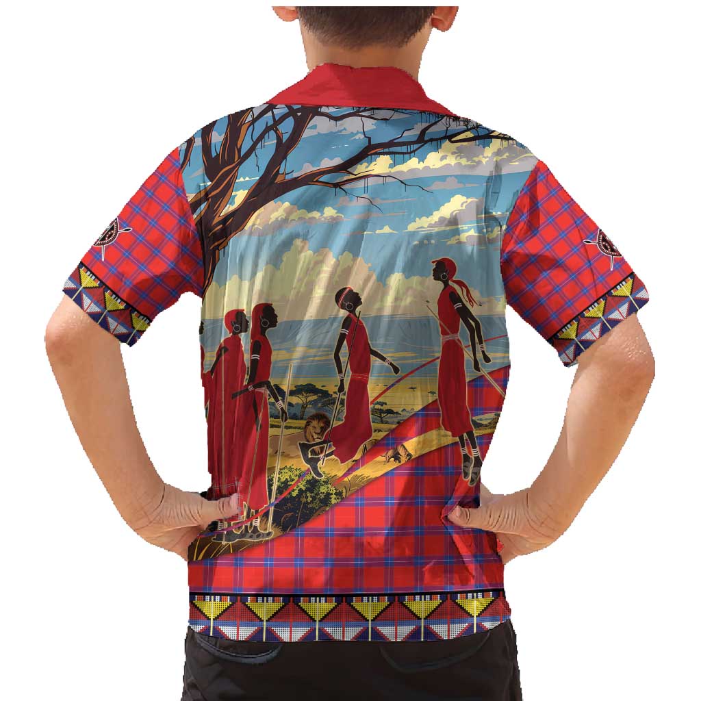 Kenya Adumu Dance Family Matching Mermaid Dress and Hawaiian Shirt Maasai Shuka Pattern - Kenyan Safari