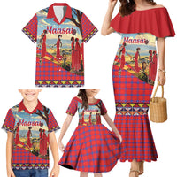 Kenya Adumu Dance Family Matching Mermaid Dress and Hawaiian Shirt Maasai Shuka Pattern - Kenyan Safari