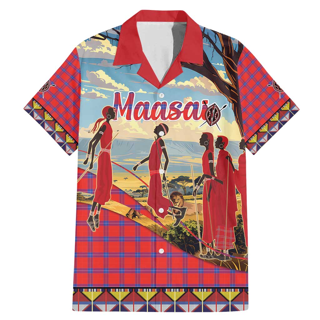 Kenya Adumu Dance Family Matching Mermaid Dress and Hawaiian Shirt Maasai Shuka Pattern - Kenyan Safari