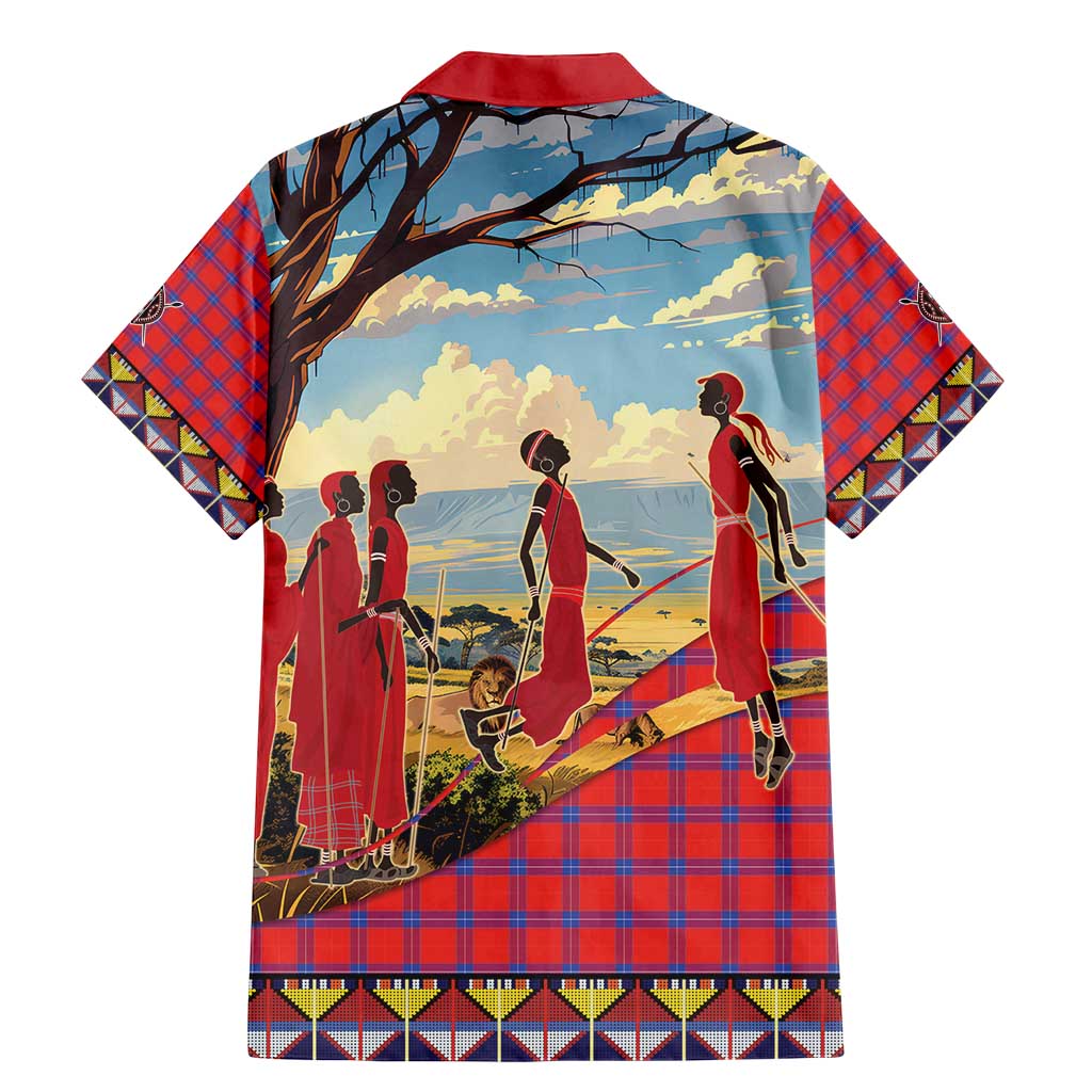 Kenya Adumu Dance Family Matching Mermaid Dress and Hawaiian Shirt Maasai Shuka Pattern - Kenyan Safari