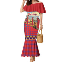 Kenya Adumu Dance Family Matching Mermaid Dress and Hawaiian Shirt Maasai Shuka Pattern - Kenyan Safari