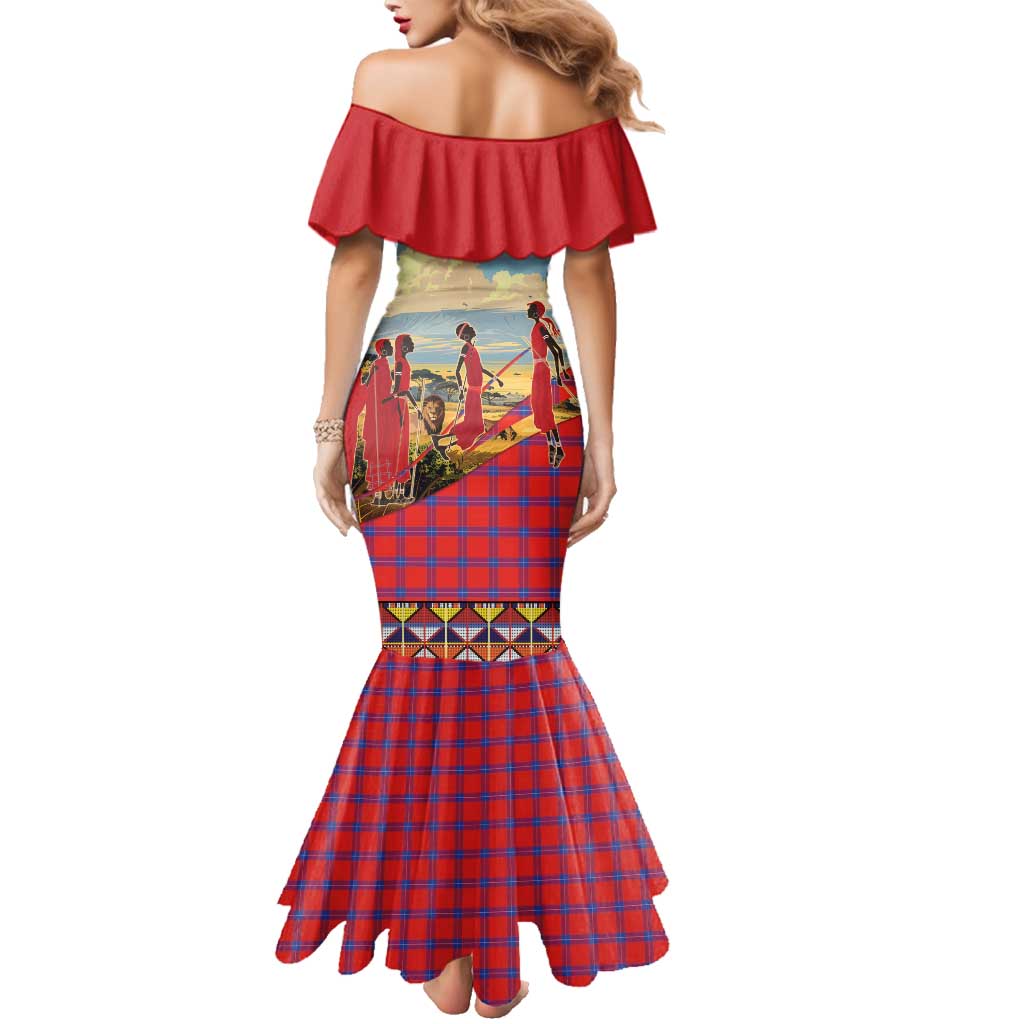 Kenya Adumu Dance Family Matching Mermaid Dress and Hawaiian Shirt Maasai Shuka Pattern - Kenyan Safari