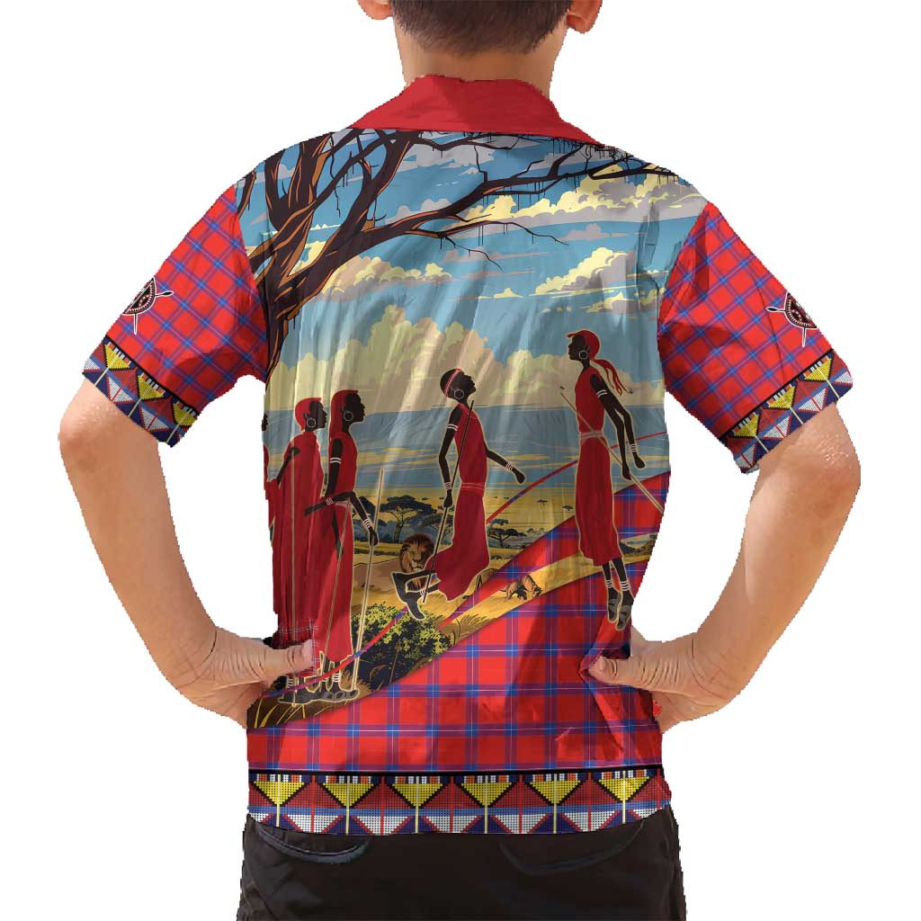 Kenya Adumu Dance Family Matching Puletasi and Hawaiian Shirt Maasai Shuka Pattern - Kenyan Safari