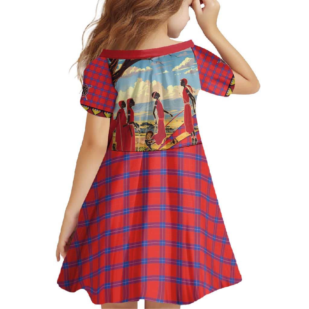 Kenya Adumu Dance Family Matching Summer Maxi Dress and Hawaiian Shirt Maasai Shuka Pattern - Kenyan Safari