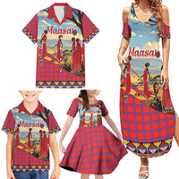 Kenya Adumu Dance Family Matching Summer Maxi Dress and Hawaiian Shirt Maasai Shuka Pattern - Kenyan Safari