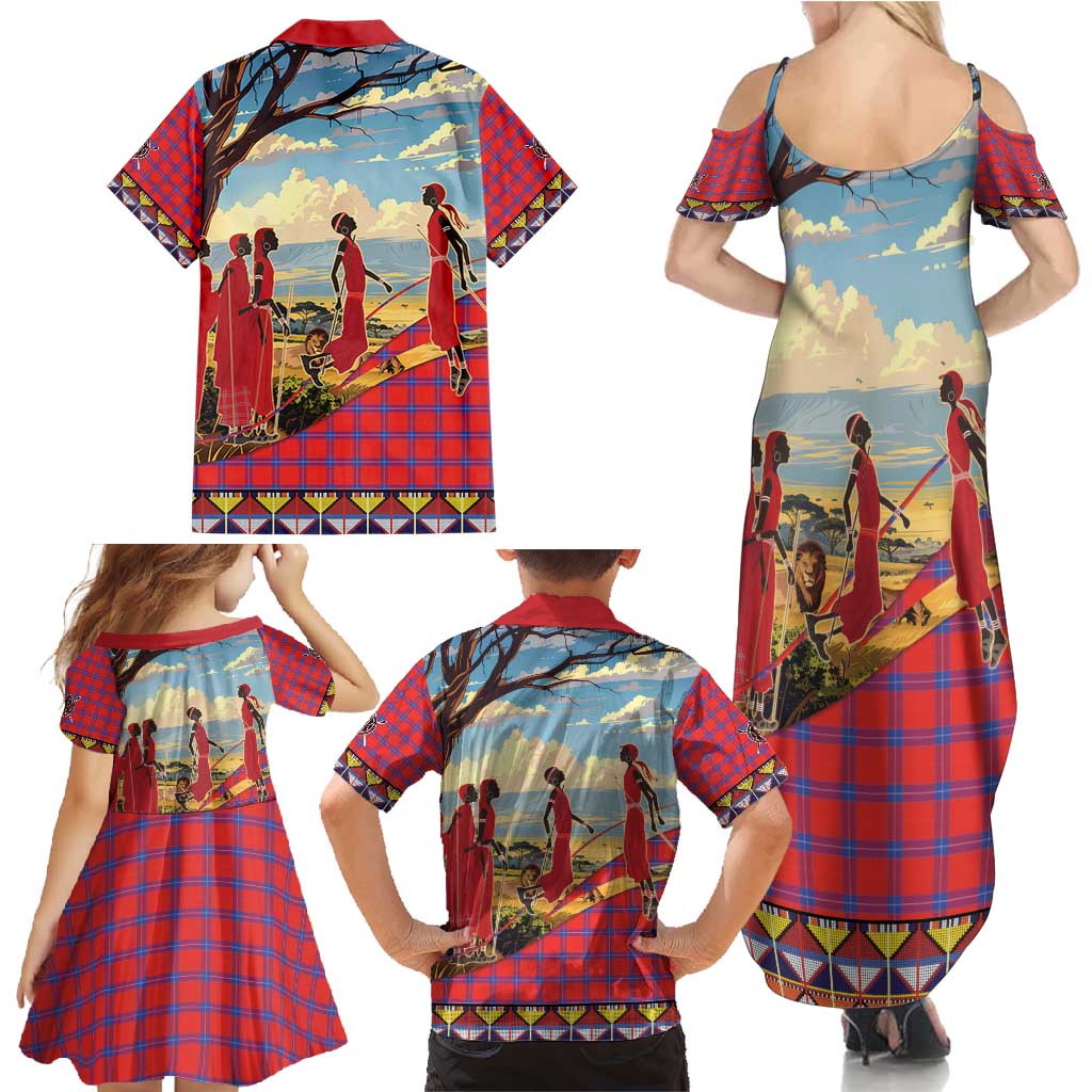 Kenya Adumu Dance Family Matching Summer Maxi Dress and Hawaiian Shirt Maasai Shuka Pattern - Kenyan Safari