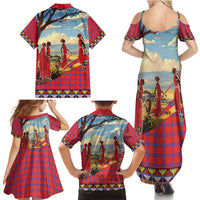 Kenya Adumu Dance Family Matching Summer Maxi Dress and Hawaiian Shirt Maasai Shuka Pattern - Kenyan Safari