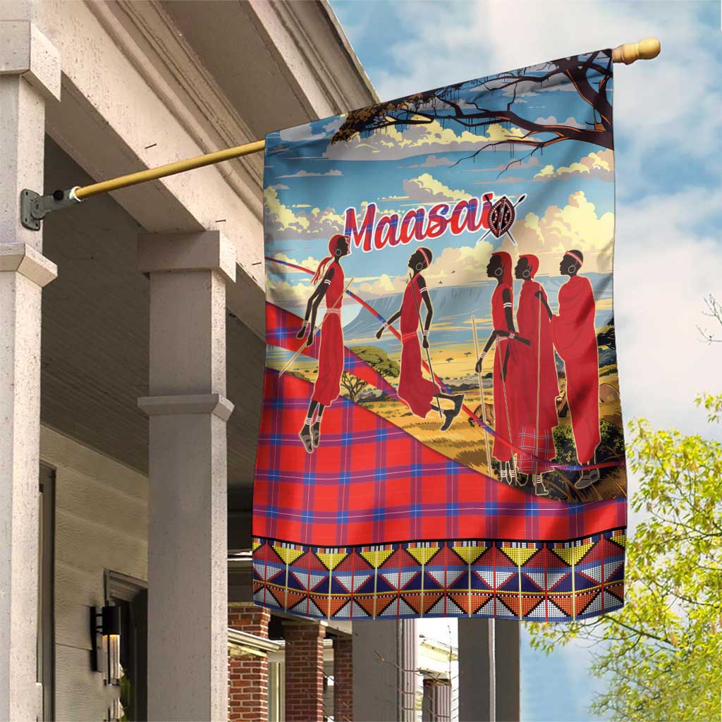 Kenya Adumu Dance Garden Flag Maasai Shuka Pattern - Kenyan Safari