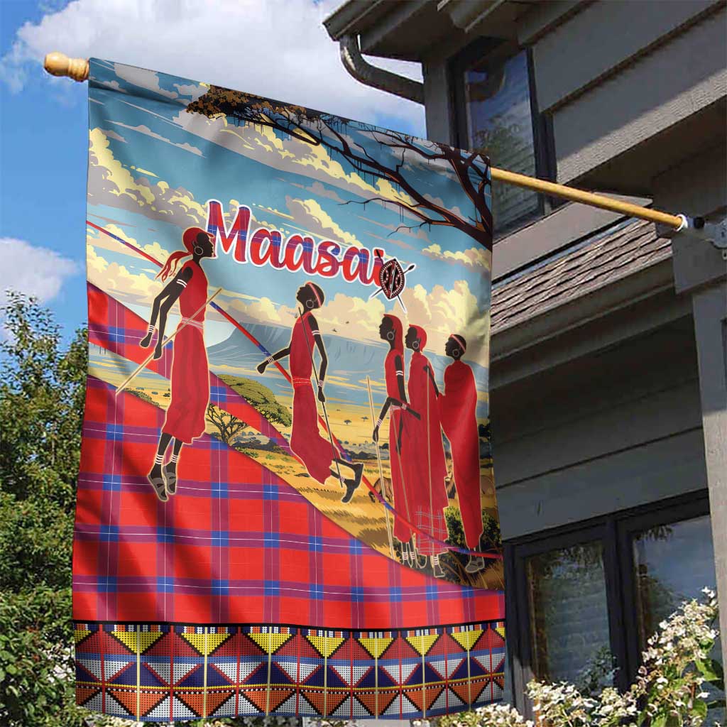 Kenya Adumu Dance Garden Flag Maasai Shuka Pattern - Kenyan Safari