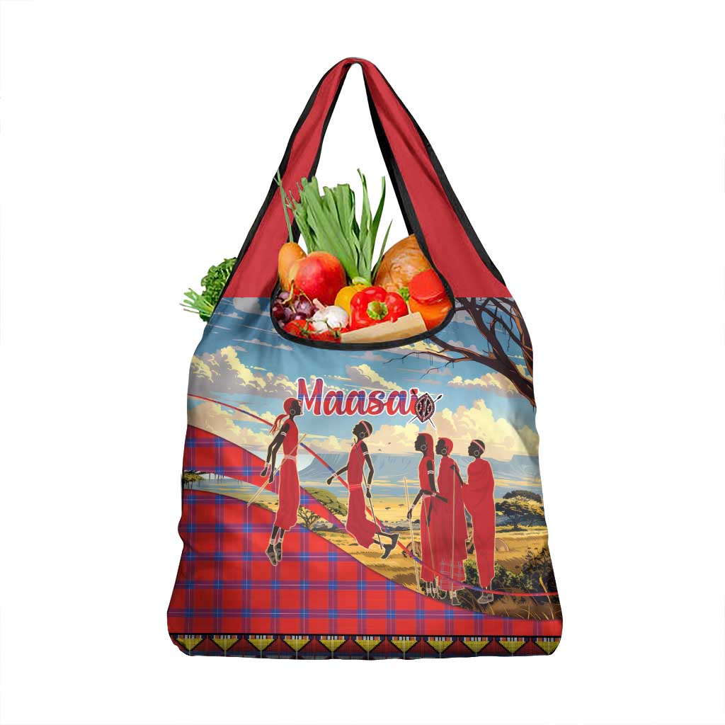Kenya Adumu Dance Grocery Bag Maasai Shuka Pattern - Kenyan Safari