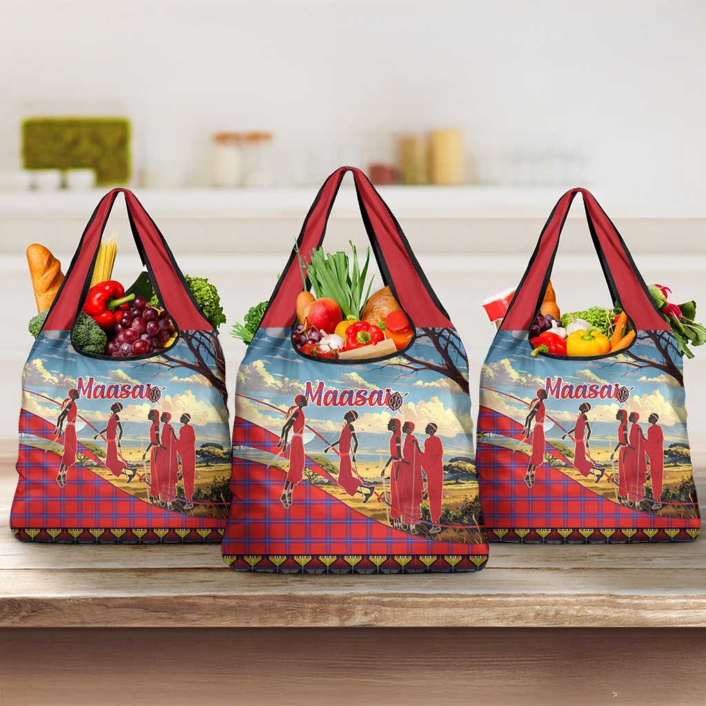 Kenya Adumu Dance Grocery Bag Maasai Shuka Pattern - Kenyan Safari