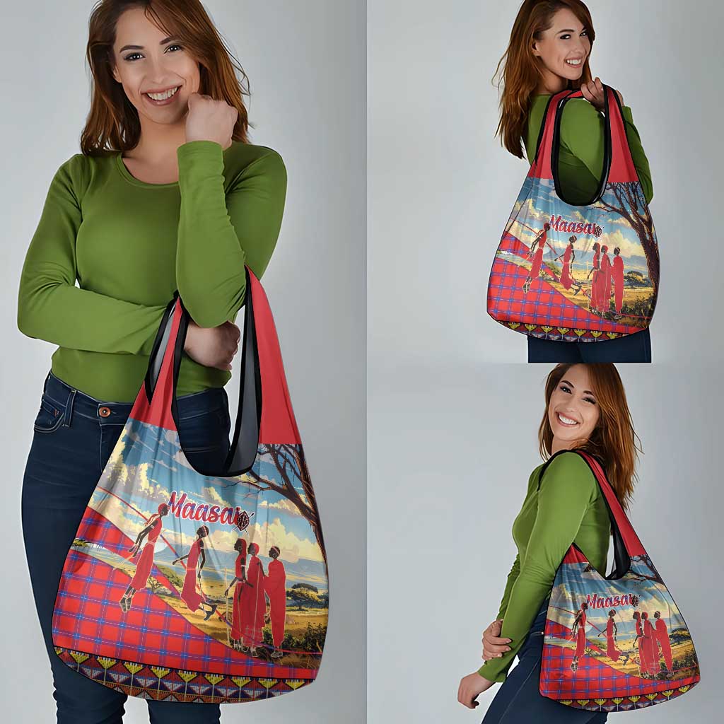 Kenya Adumu Dance Grocery Bag Maasai Shuka Pattern - Kenyan Safari