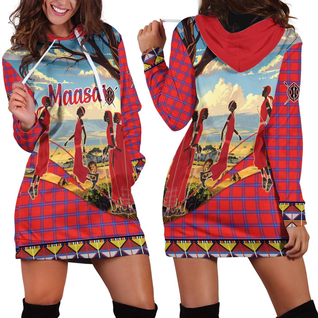 Kenya Adumu Dance Hoodie Dress Maasai Shuka Pattern - Kenyan Safari