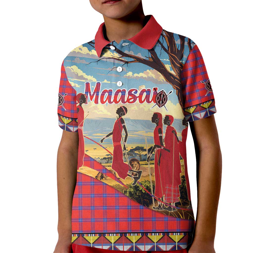 Kenya Adumu Dance Kid Polo Shirt Maasai Shuka Pattern - Kenyan Safari