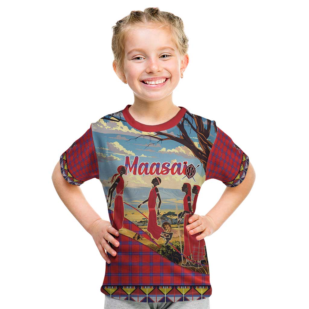 Kenya Adumu Dance Kid T Shirt Maasai Shuka Pattern - Kenyan Safari