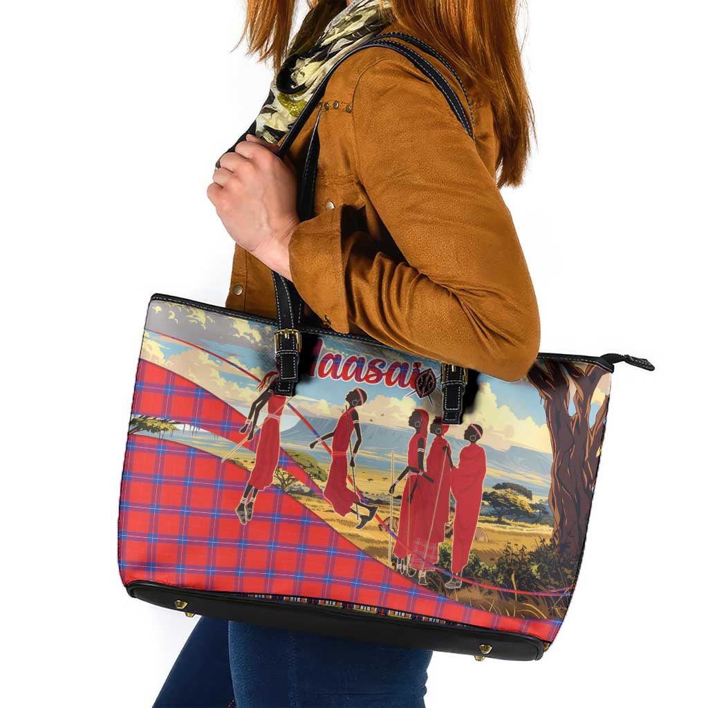 Kenya Adumu Dance Leather Tote Bag Maasai Shuka Pattern - Kenyan Safari