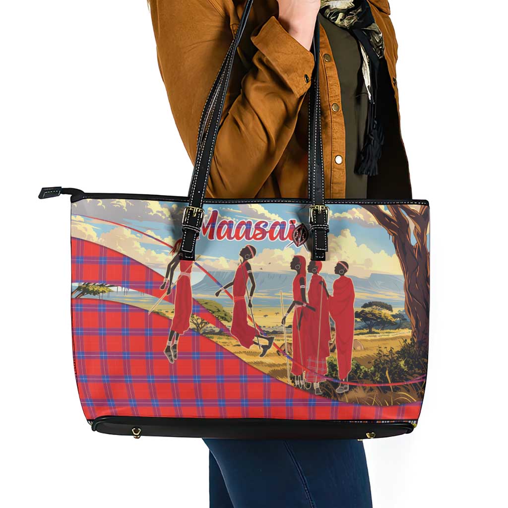 Kenya Adumu Dance Leather Tote Bag Maasai Shuka Pattern - Kenyan Safari