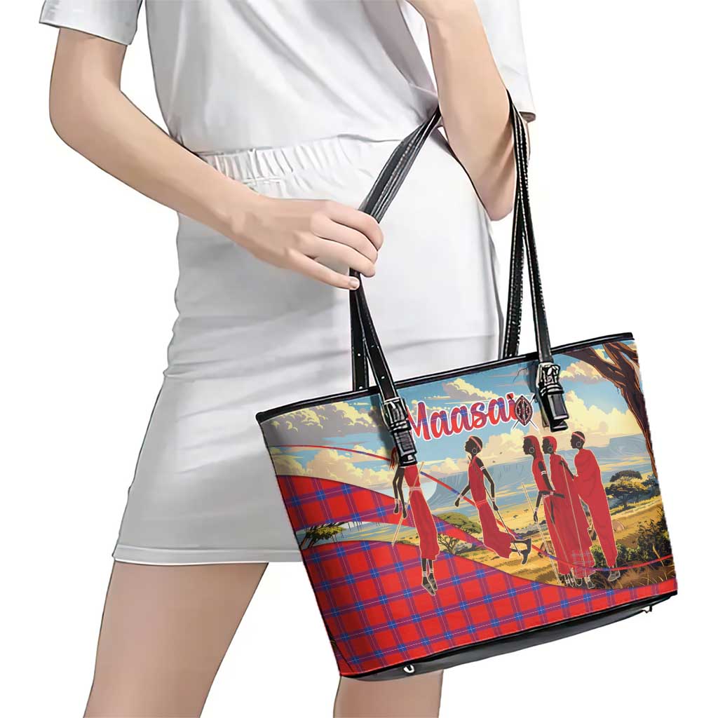 Kenya Adumu Dance Leather Tote Bag Maasai Shuka Pattern - Kenyan Safari