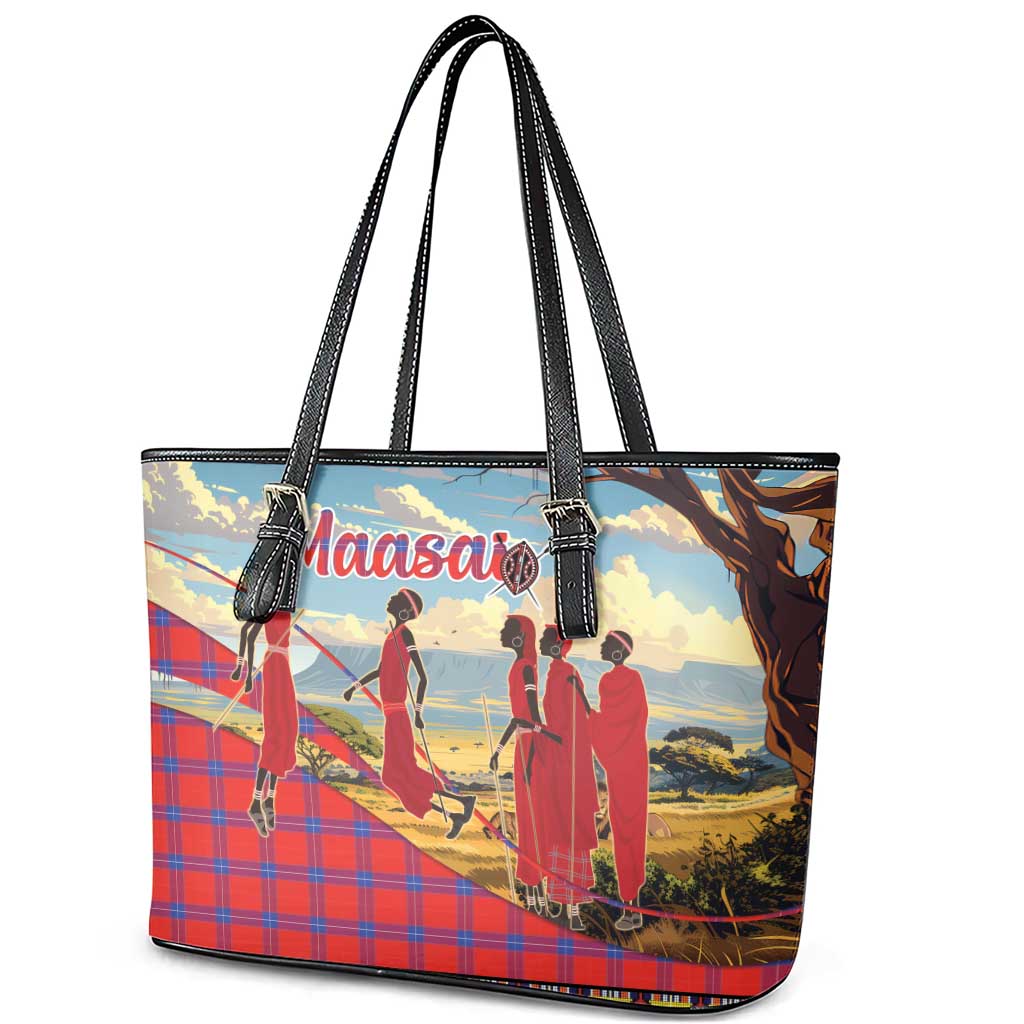 Kenya Adumu Dance Leather Tote Bag Maasai Shuka Pattern - Kenyan Safari