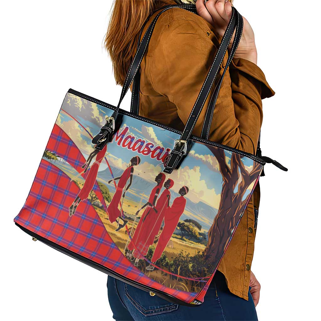 Kenya Adumu Dance Leather Tote Bag Maasai Shuka Pattern - Kenyan Safari